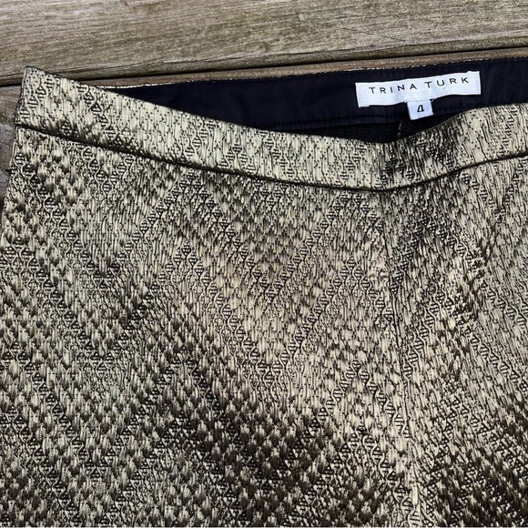 Trina Turk Gold Metallic Straight Leg Pants Weave Size 4 - Picture 7 of 12